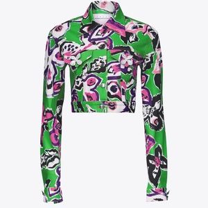 AREA Butterfly Printed Denim Jacket NWT Crystal Embellished Size US 4